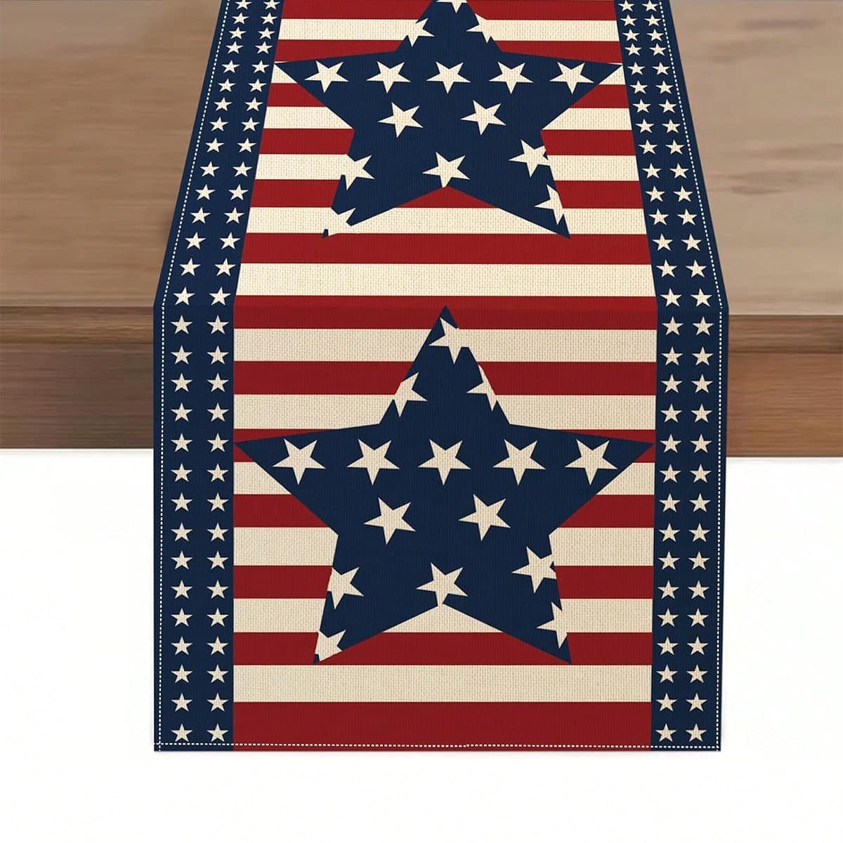 1 pièce de chemin de table du 4 juillet Décoration de la journée commémorative patriotique de l`indépendance pour les coureurs de table en lin