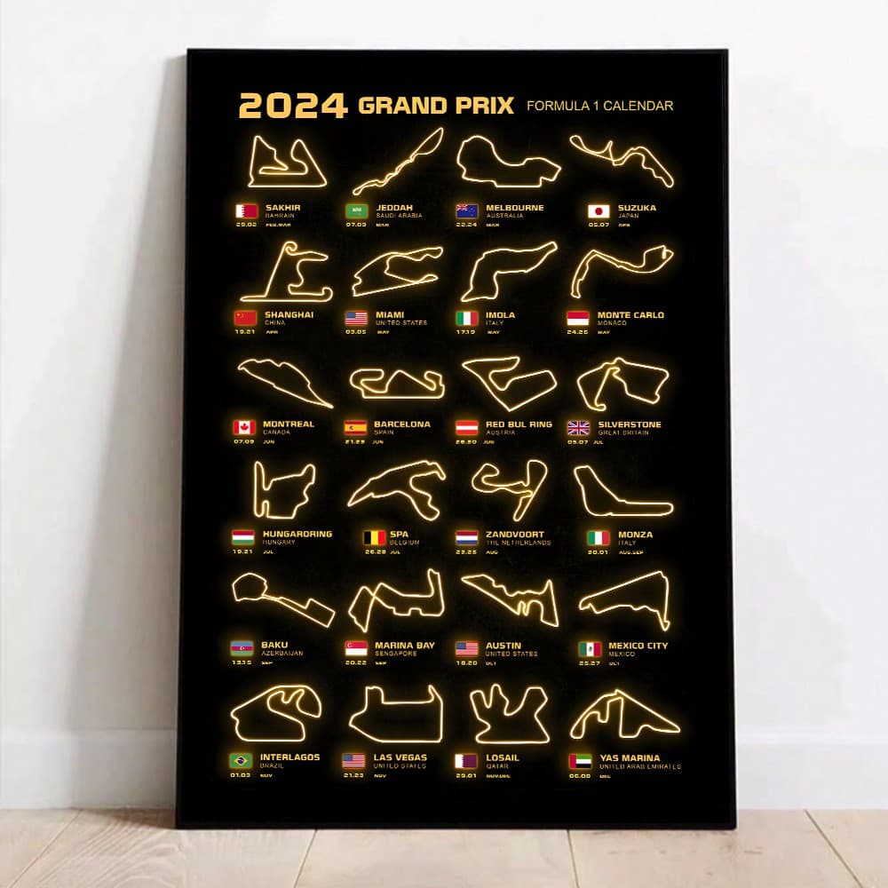1 pièce Impression sur canevas, art moderne, poster de calendrier de saison, diagramme de circuit de course de formule, style créatif moderne et Ã
