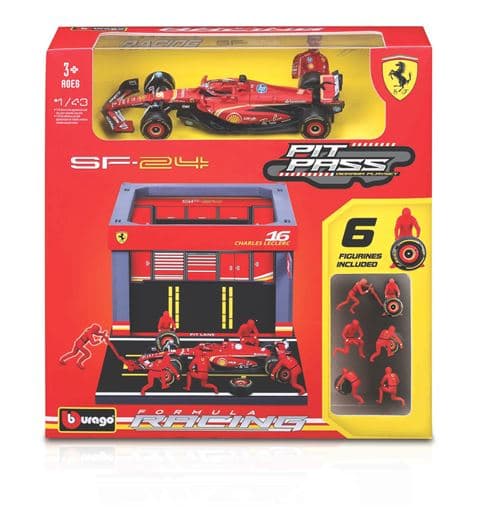 Voiture Bburago 1/43 Formule 1 Pit Stop Ferrari SF 2024 + 1 Formule 1 #Leclerc